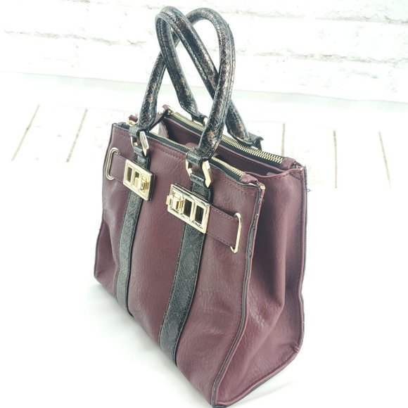 Gianni Bini Womens Merlot Wine Faux Leather Reptile Print Shoulder Handbag Purse - Picture 2 of 13